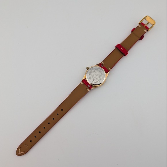 Vintage Guess Gold Tone White Dial Red Suede Strap Watch 1993